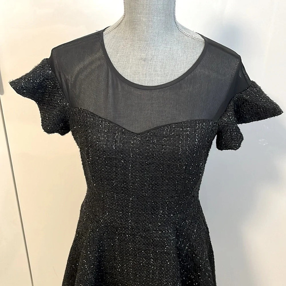 Flared Boucle and Sheer Dress NWOT, Size M - Picture 2 of 13